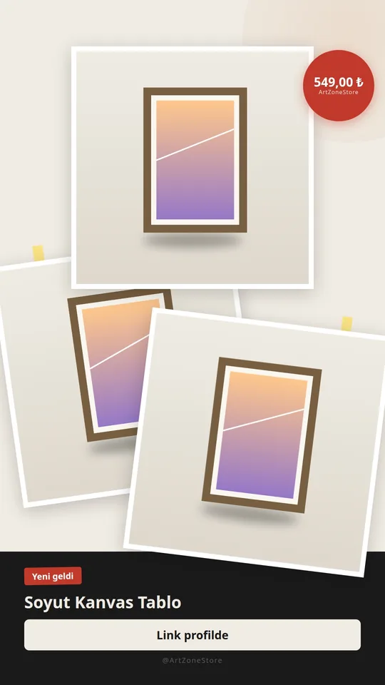 Örnek Instagram Story şablonu: modern tablo seti, polaroid kolaj ve 529 ₺ fiyat rozeti